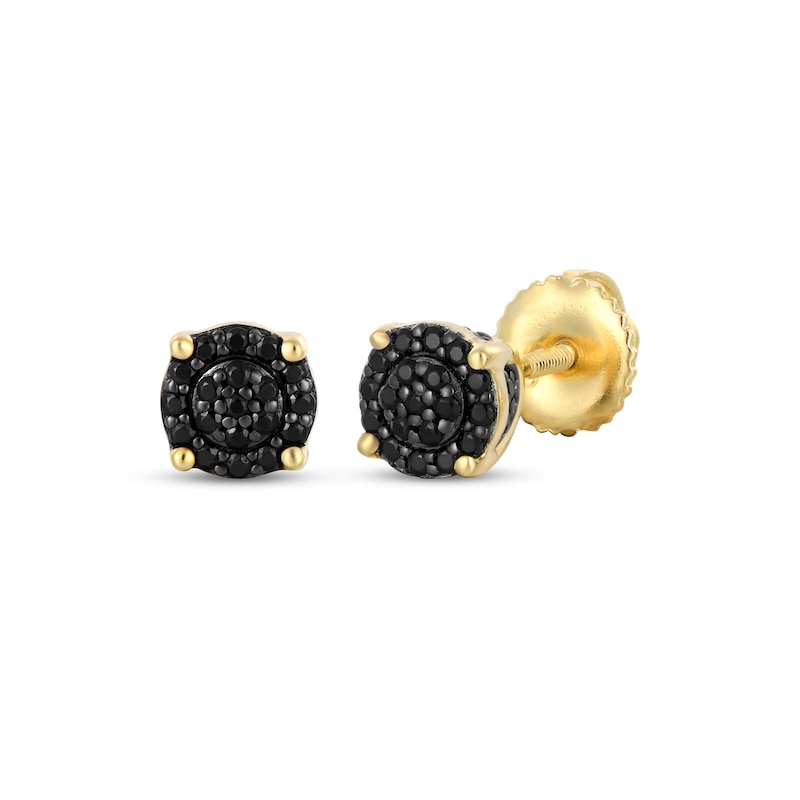 Main Image 1 of Men's Black Multi-Diamond Circle Stud Earrings 1/4 ct tw 10K Yellow Gold