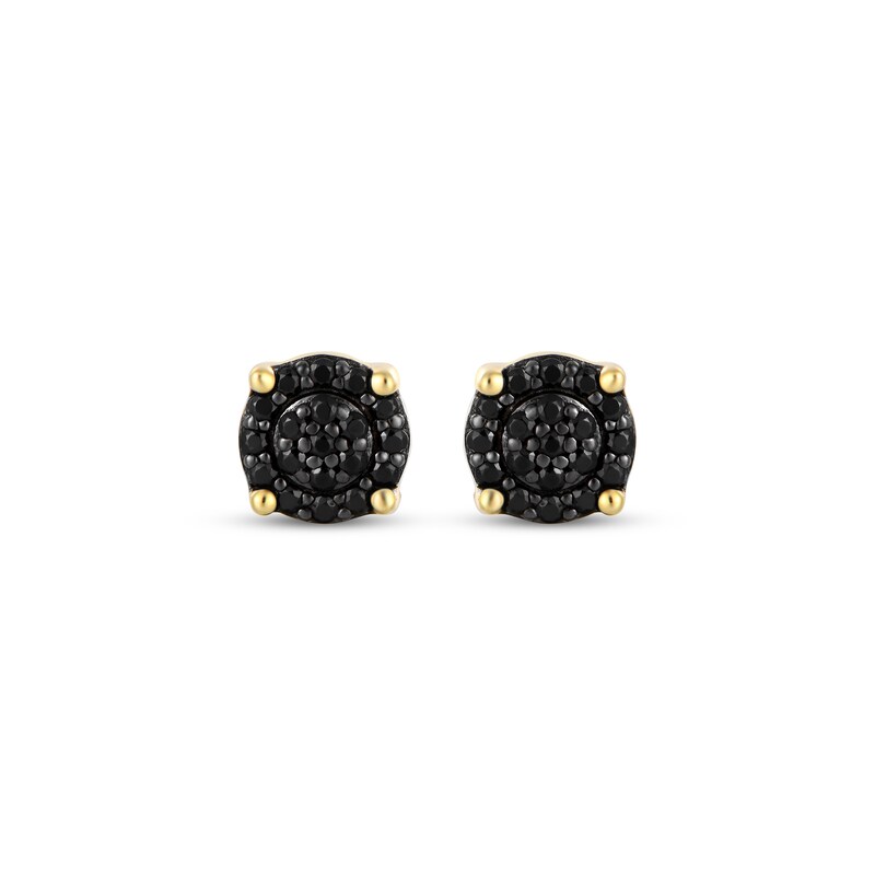 Main Image 2 of Men's Black Multi-Diamond Circle Stud Earrings 1/4 ct tw 10K Yellow Gold