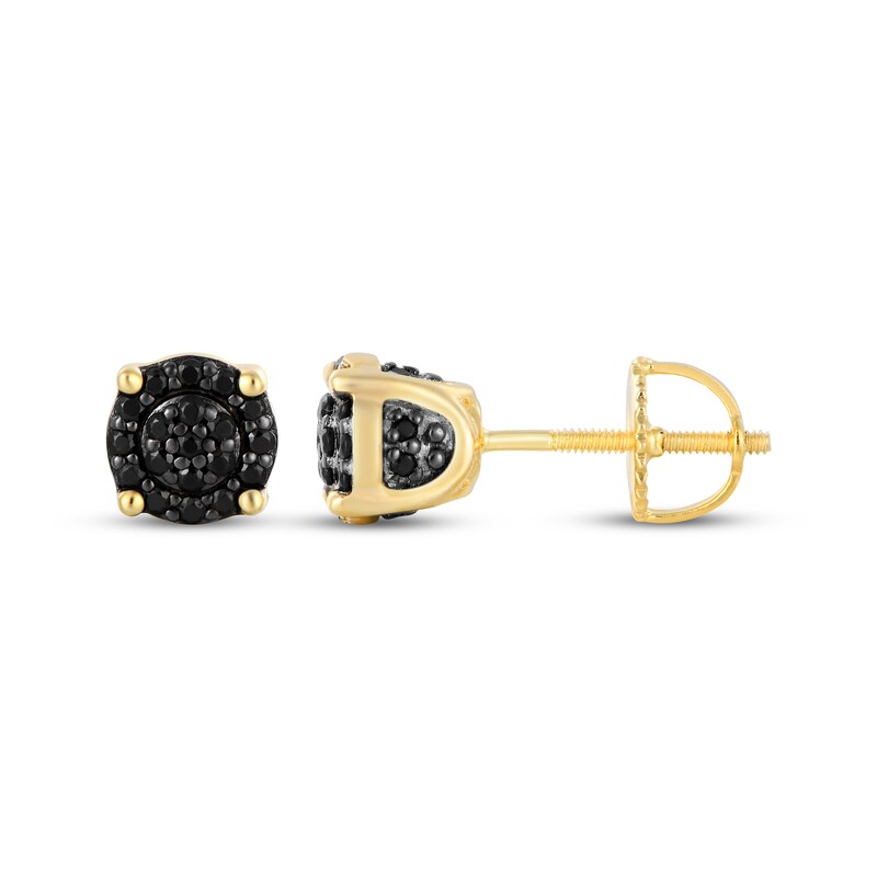 Main Image 3 of Men's Black Multi-Diamond Circle Stud Earrings 1/4 ct tw 10K Yellow Gold