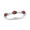 Thumbnail Image 1 of Sideways Oval-Cut Garnet & Diamond Station Ring 1/10 ct tw Sterling Silver