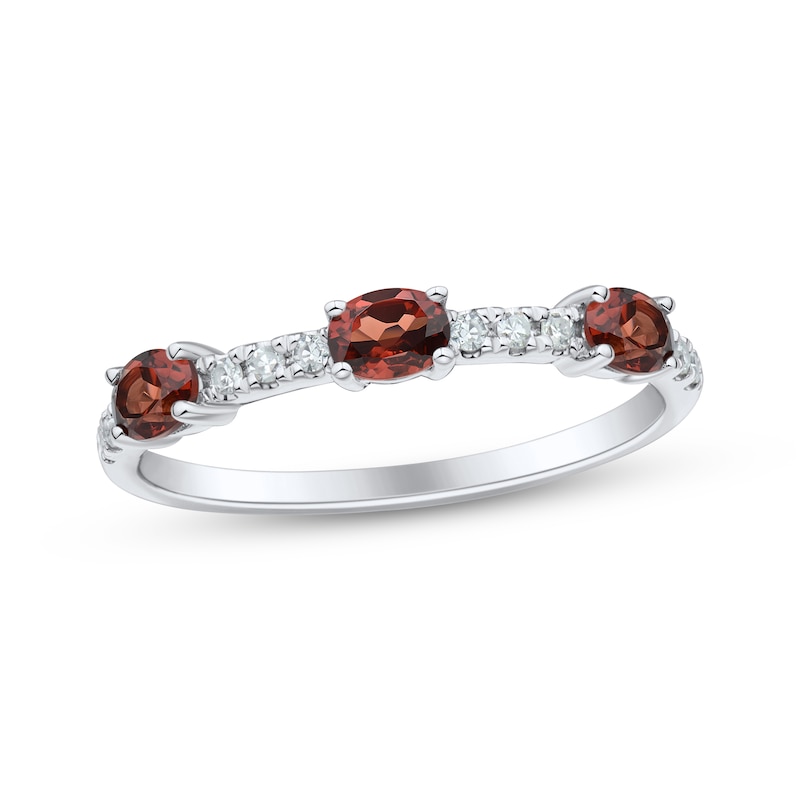 Main Image 1 of Sideways Oval-Cut Garnet & Diamond Station Ring 1/10 ct tw Sterling Silver