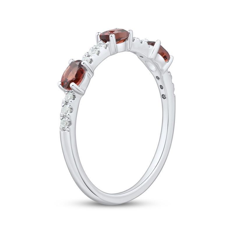 Main Image 2 of Sideways Oval-Cut Garnet & Diamond Station Ring 1/10 ct tw Sterling Silver