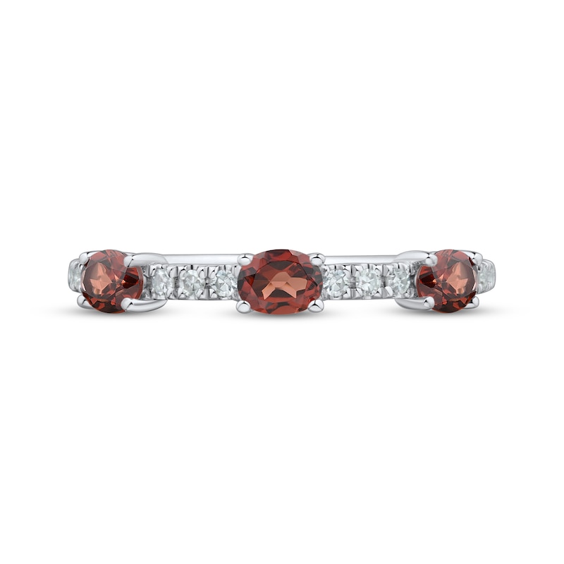 Main Image 3 of Sideways Oval-Cut Garnet & Diamond Station Ring 1/10 ct tw Sterling Silver