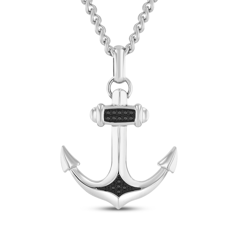 Main Image 1 of Men's Black Diamond Anchor Necklace 3/4 ct tw Stainless Steel 24"