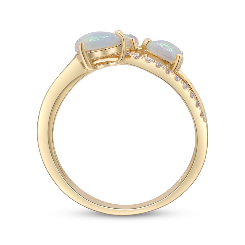 Main Image 3 of Pear-Shaped Natural Opal & Diamond Crossover Ring 1/6 ct tw 10K Yellow Gold
