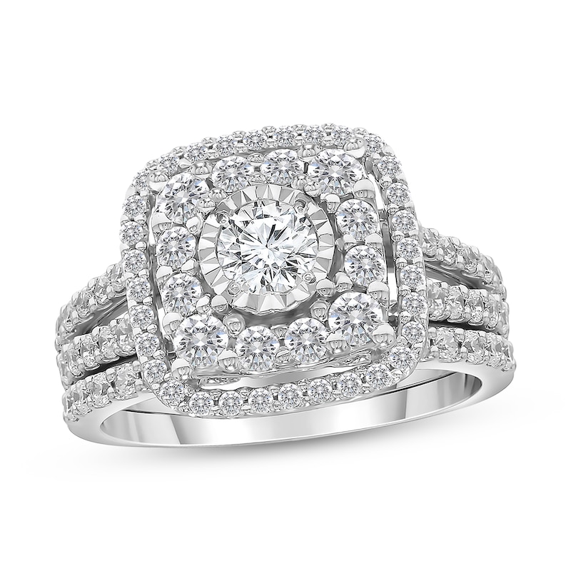Main Image 1 of Adore Round-Cut Diamond Halo Bridal Set 2 ct tw 10K White Gold