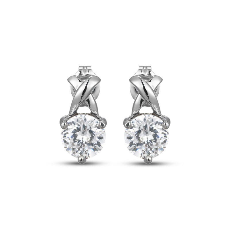 Main Image 2 of White Lab-Created Sapphire Drop Earrings Sterling Silver