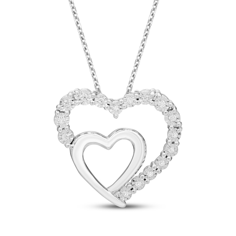 Main Image 1 of Diamond Double Heart Necklace 1/10 ct tw Sterling Silver 18"