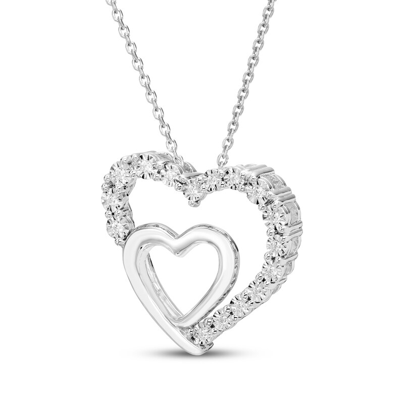 Main Image 2 of Diamond Double Heart Necklace 1/10 ct tw Sterling Silver 18"