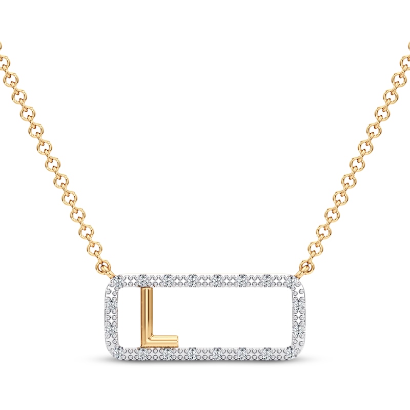 Main Image 1 of Diamond L Initial Rectangle Necklace 1/10 ct tw 10K Yellow Gold 18"