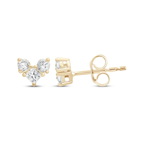 KAY Lab-Grown Diamonds Princess & Round-Cut Three-Stone Stud Earrings 1/4 ct tw 14K Yellow Gold