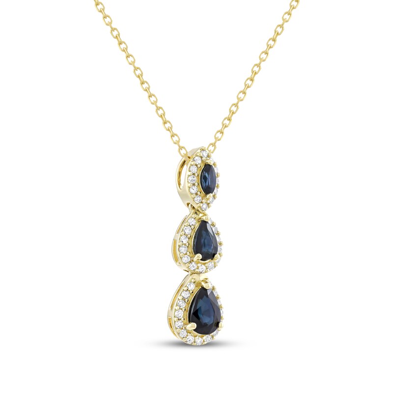 Main Image 2 of Marquise-Cut & Pear-Shaped Natural Blue Sapphire Diamond Halo Necklace 1/5 ct tw 14K Yellow Gold 18"
