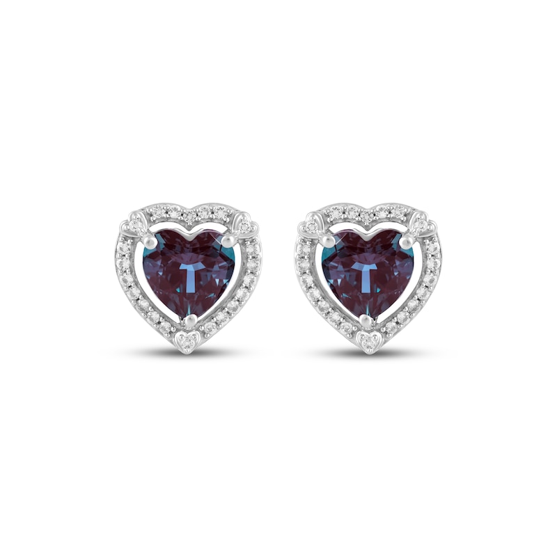 Main Image 2 of Heart-Shaped Lab-Created Alexandrite & White Lab-Created Sapphire Stud Earrings Sterling Silver