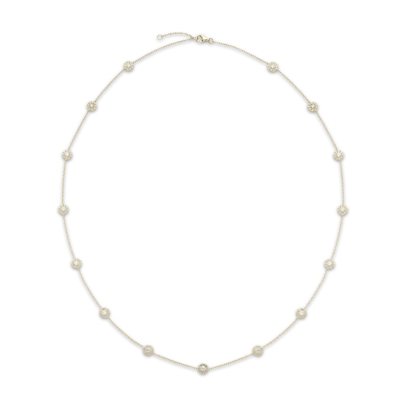 Main Image 1 of Diamond Halo Station Necklace 2 ct tw 14K Yellow Gold 18"