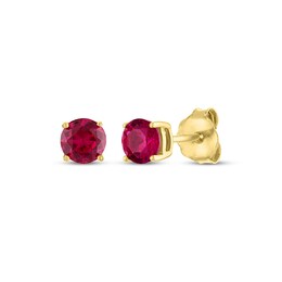 Lab-Created Ruby Solitaire Stud Earrings 10K Yellow Gold