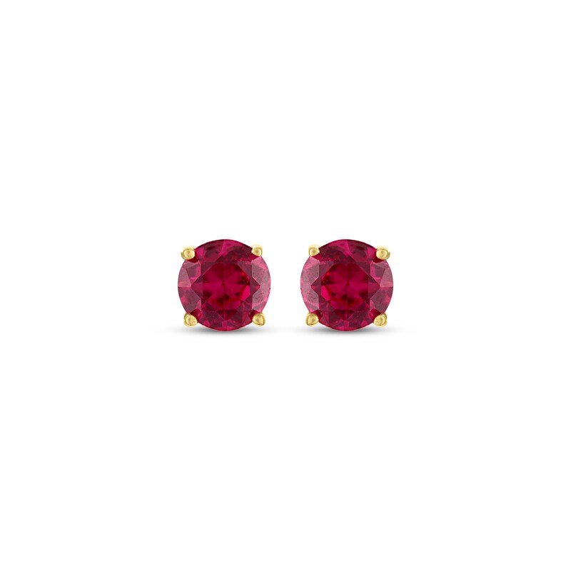 Main Image 2 of Lab-Created Ruby Solitaire Stud Earrings 10K Yellow Gold