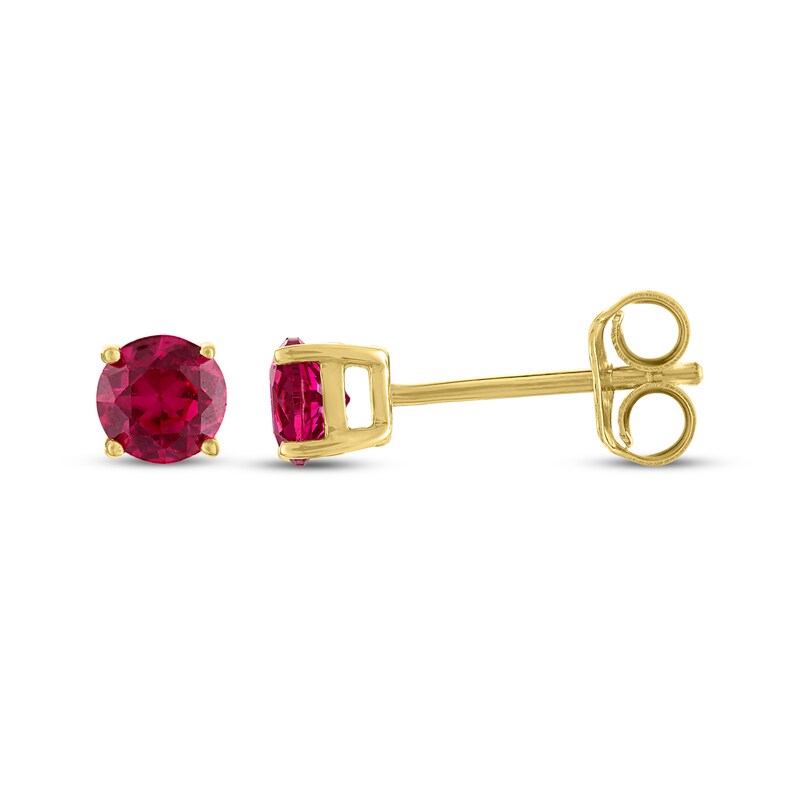 Main Image 3 of Lab-Created Ruby Solitaire Stud Earrings 10K Yellow Gold
