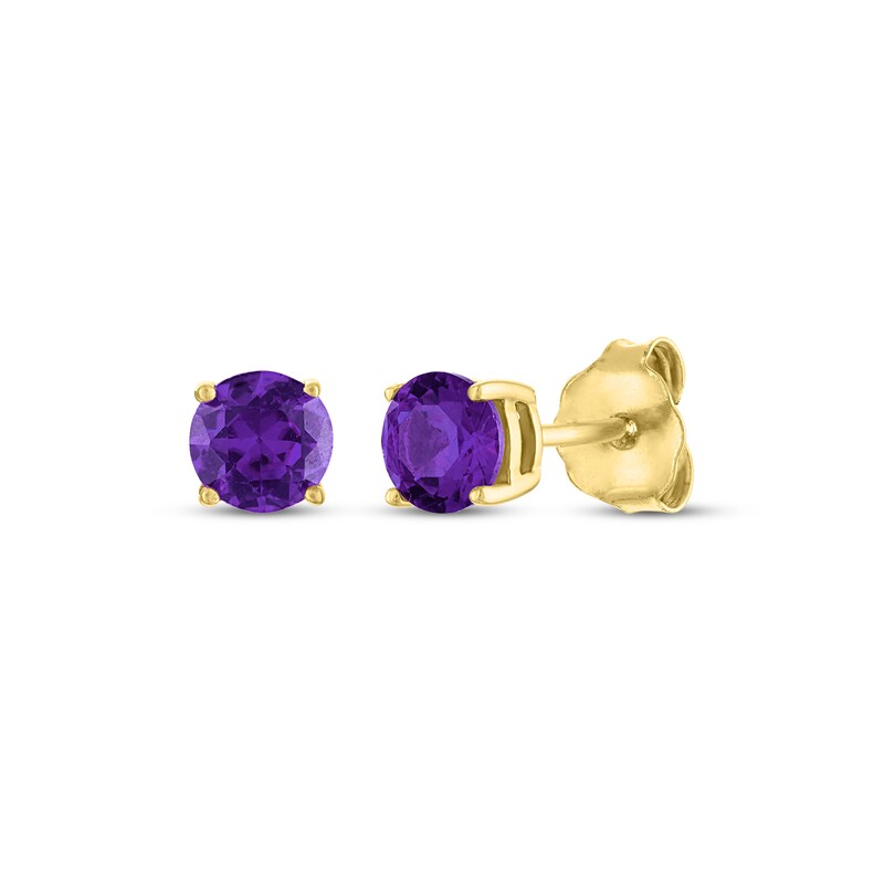 Main Image 1 of Amethyst Solitaire Stud Earrings 10K Yellow Gold