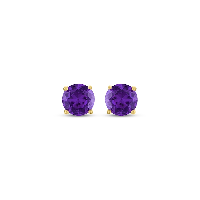 Main Image 2 of Amethyst Solitaire Stud Earrings 10K Yellow Gold