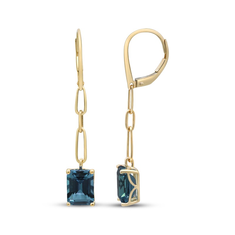 Main Image 1 of Cirari Couture Emerald-Cut London Blue Topaz Chain Drop Earrings 14K Yellow Gold