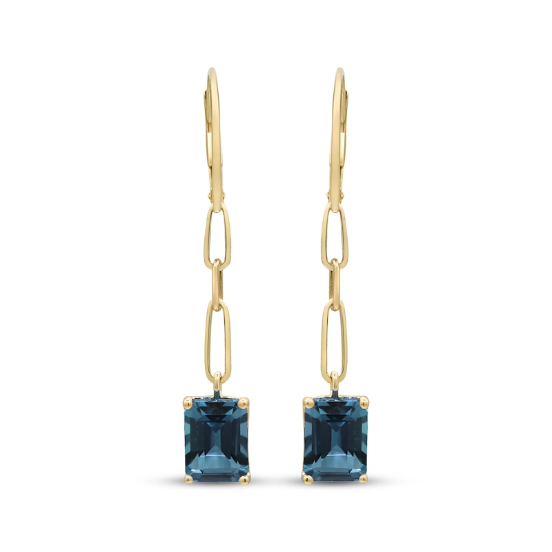 Main Image 2 of Cirari Couture Emerald-Cut London Blue Topaz Chain Drop Earrings 14K Yellow Gold