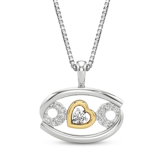 White Lab-Created Sapphire Cancer Zodiac Symbol Necklace Sterling Silver & 10K Yellow Gold 18"
