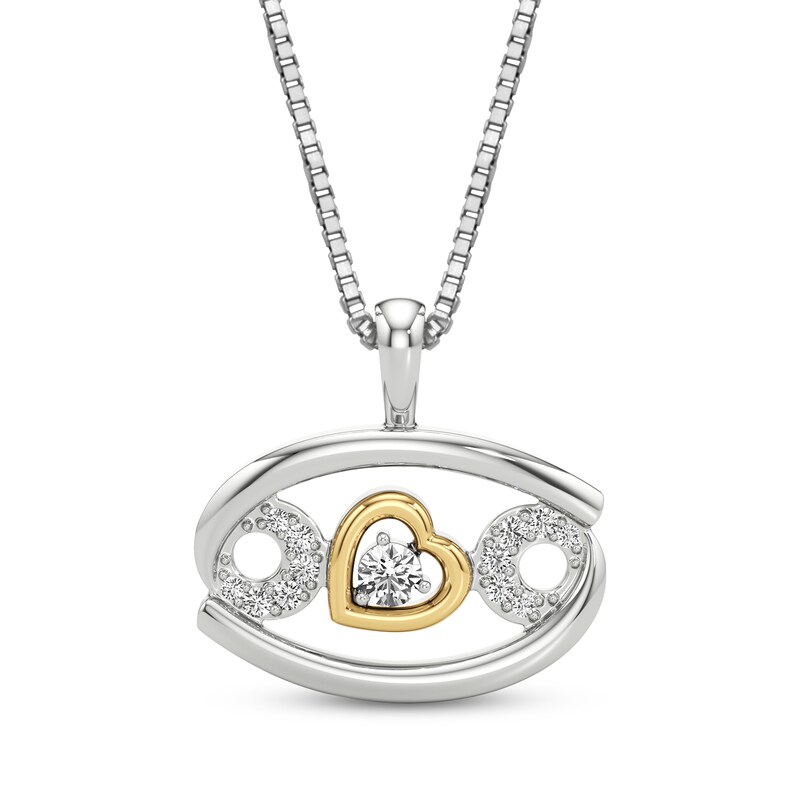 Main Image 1 of White Lab-Created Sapphire Cancer Zodiac Symbol Necklace Sterling Silver & 10K Yellow Gold 18"