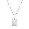 Thumbnail Image 1 of Emerald-Cut Lab-Created Opal & White Lab-Created Sapphire Hidden Halo Necklace Sterling Silver 18"