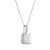 Thumbnail Image 2 of Emerald-Cut Lab-Created Opal & White Lab-Created Sapphire Hidden Halo Necklace Sterling Silver 18"