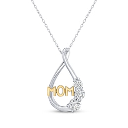 Memories Moments Magic Diamond Three-Stone "Mom" Necklace 1/2 ct tw Sterling Silver & 10K Yellow Gold 18"