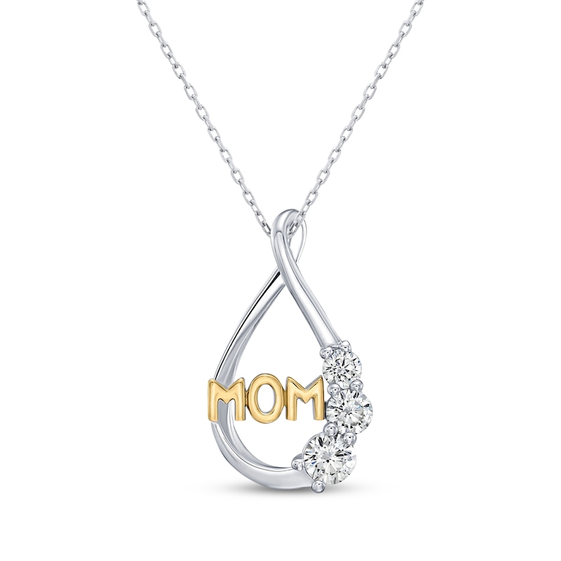 Main Image 1 of Memories Moments Magic Diamond Three-Stone "Mom" Necklace 1/2 ct tw Sterling Silver & 10K Yellow Gold 18"