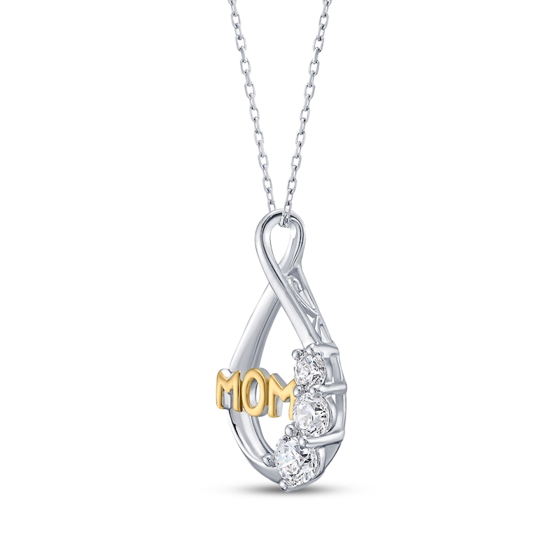 Main Image 2 of Memories Moments Magic Diamond Three-Stone "Mom" Necklace 1/2 ct tw Sterling Silver & 10K Yellow Gold 18"