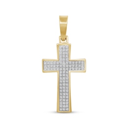 Men's Multi-Diamond Cross Charm 1/3 ct tw 10K Yellow Gold