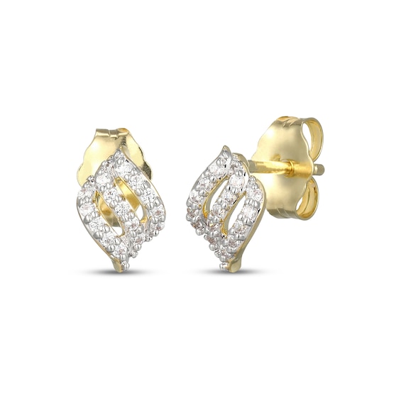 Diamond Flame-Shaped Stud Earrings 1/8 ct tw 10K Yellow Gold