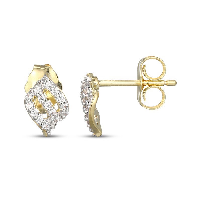 Main Image 3 of Diamond Flame-Shaped Stud Earrings 1/8 ct tw 10K Yellow Gold