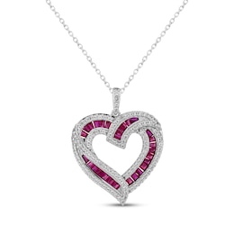 Baguette-Cut Lab-Created Ruby & White Lab-Created Sapphire Necklace Sterling Silver 18"