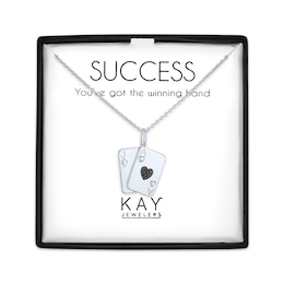 Black Diamond Accent Playing Cards Necklace Sterling Silver 18"