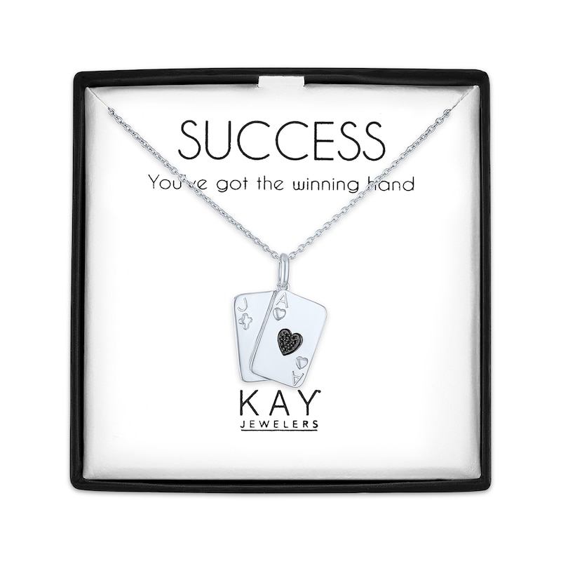 Main Image 1 of Black Diamond Accent Playing Cards Necklace Sterling Silver 18"