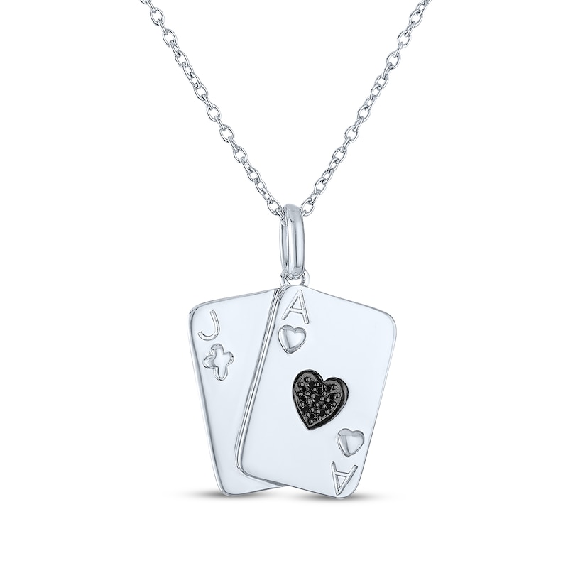 Main Image 2 of Black Diamond Accent Playing Cards Necklace Sterling Silver 18"