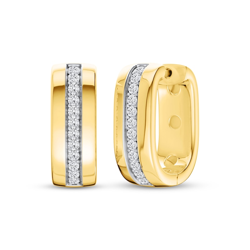 Main Image 1 of Lab-Grown Diamond Angled Hoop Earrings 1/4 ct tw 24K Yellow Gold Vermeil Sterling Silver