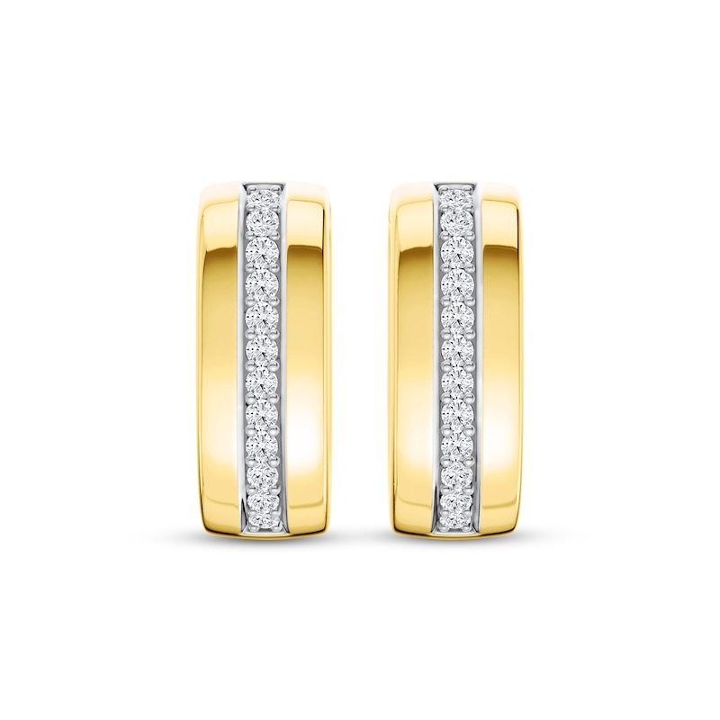Main Image 2 of Lab-Grown Diamond Angled Hoop Earrings 1/4 ct tw 24K Yellow Gold Vermeil Sterling Silver
