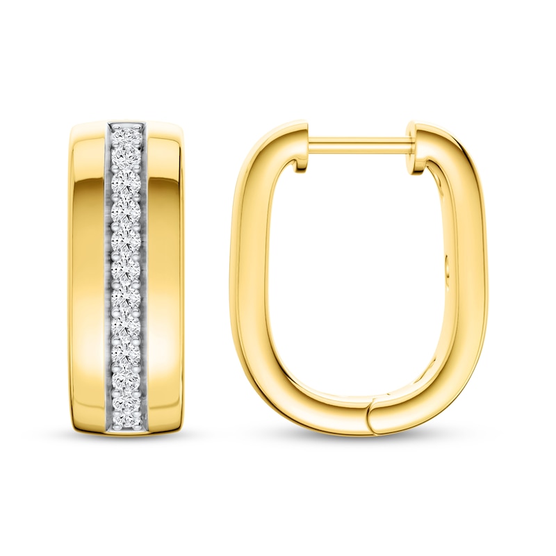 Main Image 3 of Lab-Grown Diamond Angled Hoop Earrings 1/4 ct tw 24K Yellow Gold Vermeil Sterling Silver