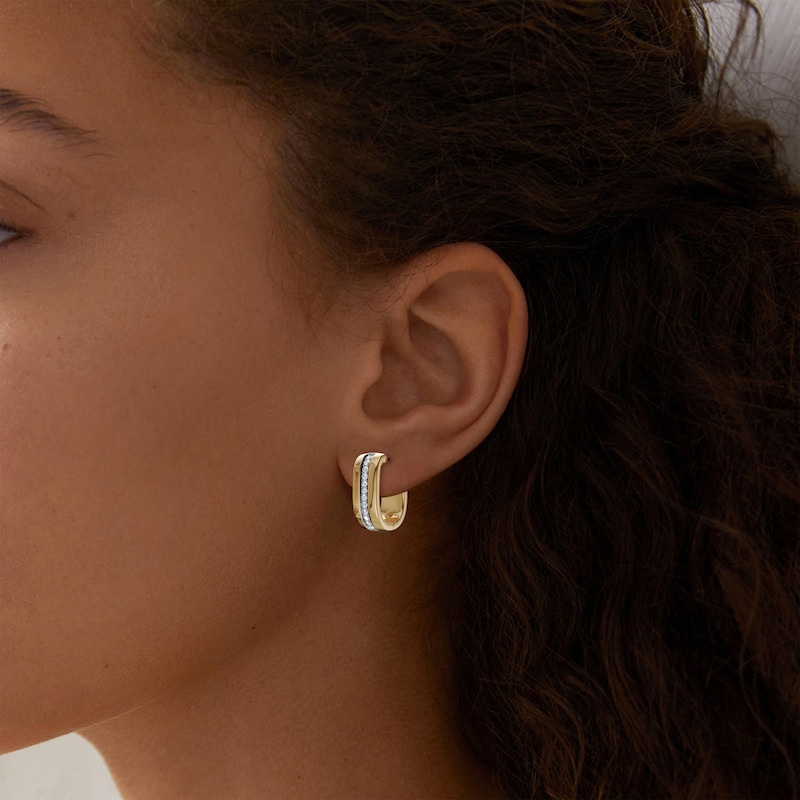 Main Image 4 of Lab-Grown Diamond Angled Hoop Earrings 1/4 ct tw 24K Yellow Gold Vermeil Sterling Silver