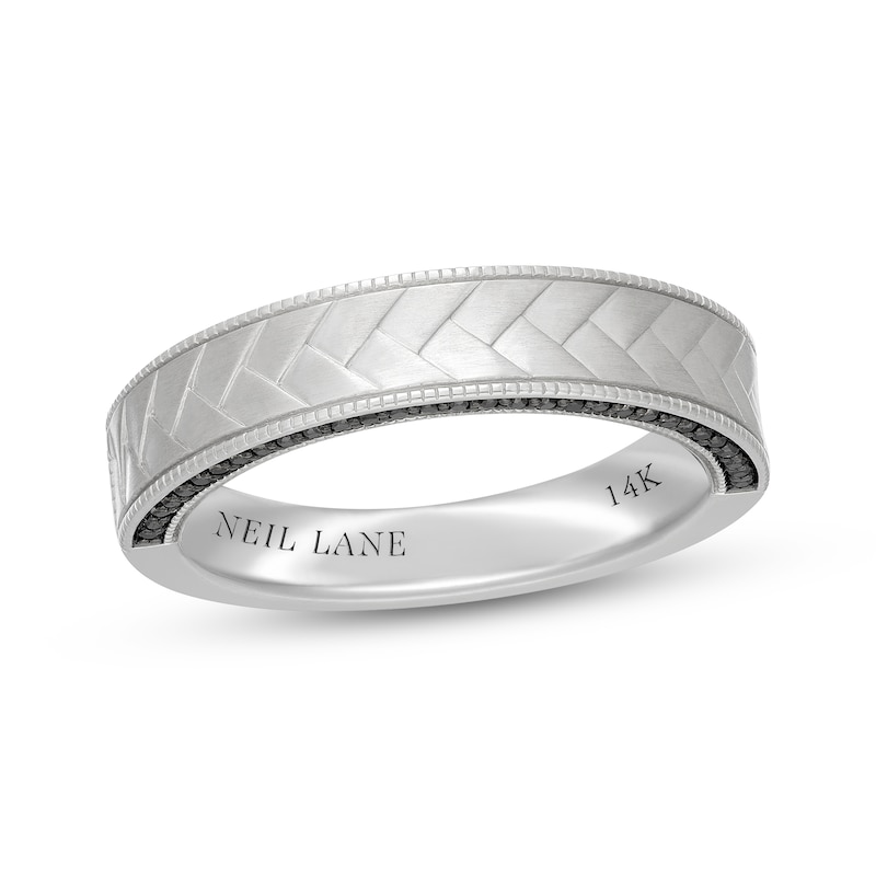 Main Image 1 of Neil Lane Men's Black Diamond Herringbone Wedding Band 1/4 ct tw 14K White Gold