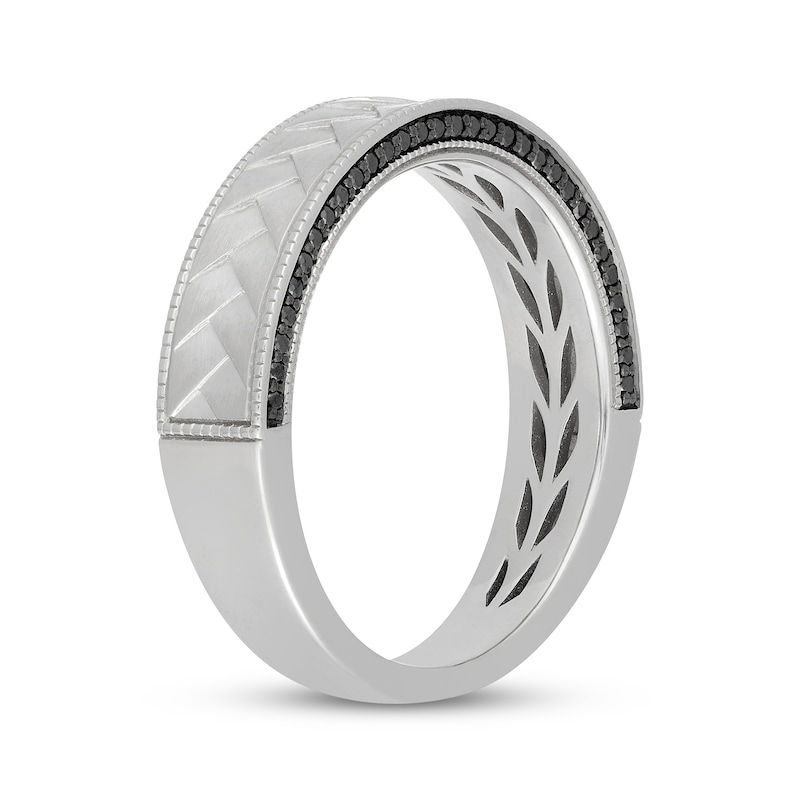 Main Image 2 of Neil Lane Men's Black Diamond Herringbone Wedding Band 1/4 ct tw 14K White Gold