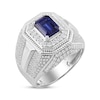 Thumbnail Image 2 of Men's Emerald-Cut Blue Lab-Created Sapphire & Diamond Ring 1 ct tw Sterling Silver