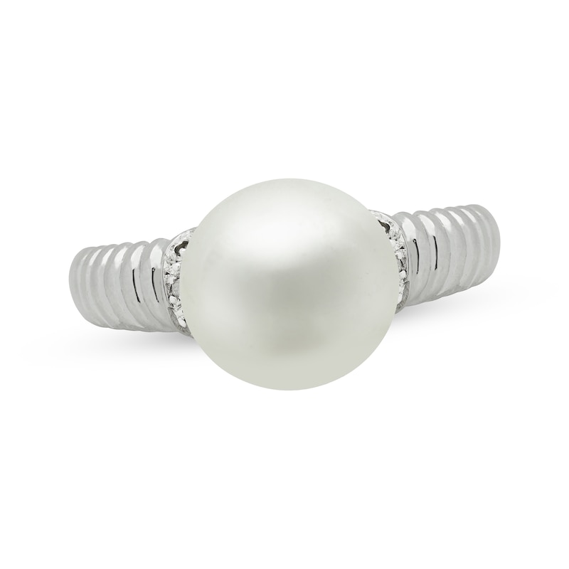Main Image 1 of Cultured Pearl & Diamond Accent Ribbed Ring Sterling Silver