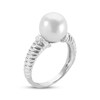 Thumbnail Image 2 of Cultured Pearl & Diamond Accent Ribbed Ring Sterling Silver