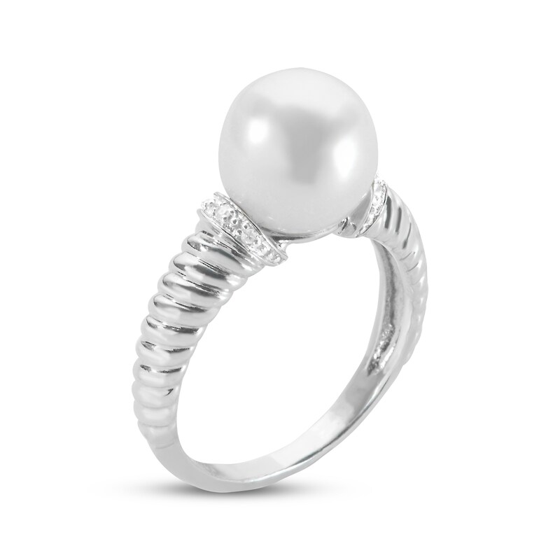 Main Image 2 of Cultured Pearl & Diamond Accent Ribbed Ring Sterling Silver