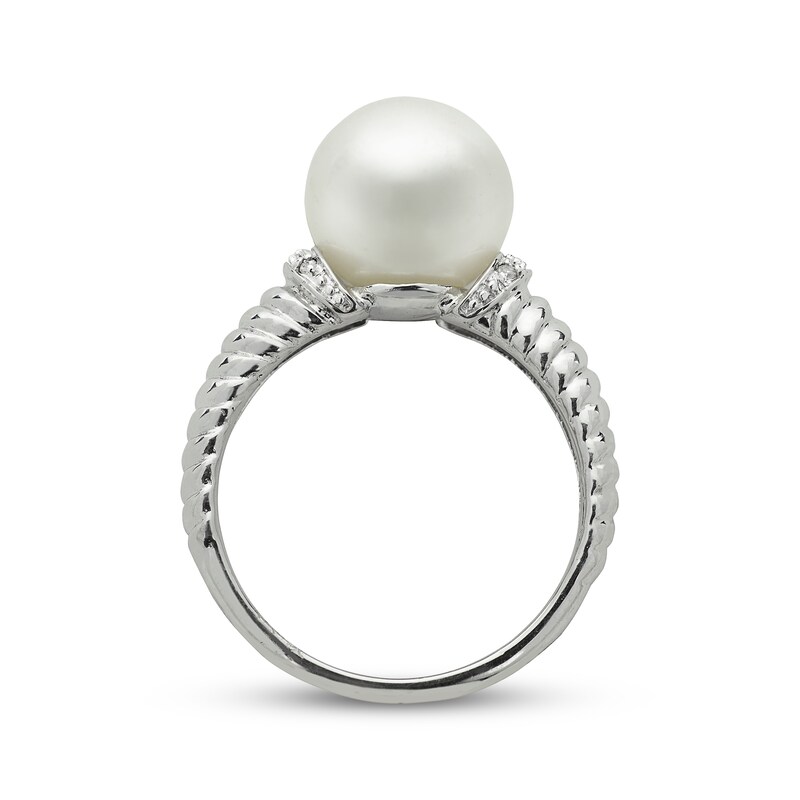 Main Image 3 of Cultured Pearl & Diamond Accent Ribbed Ring Sterling Silver